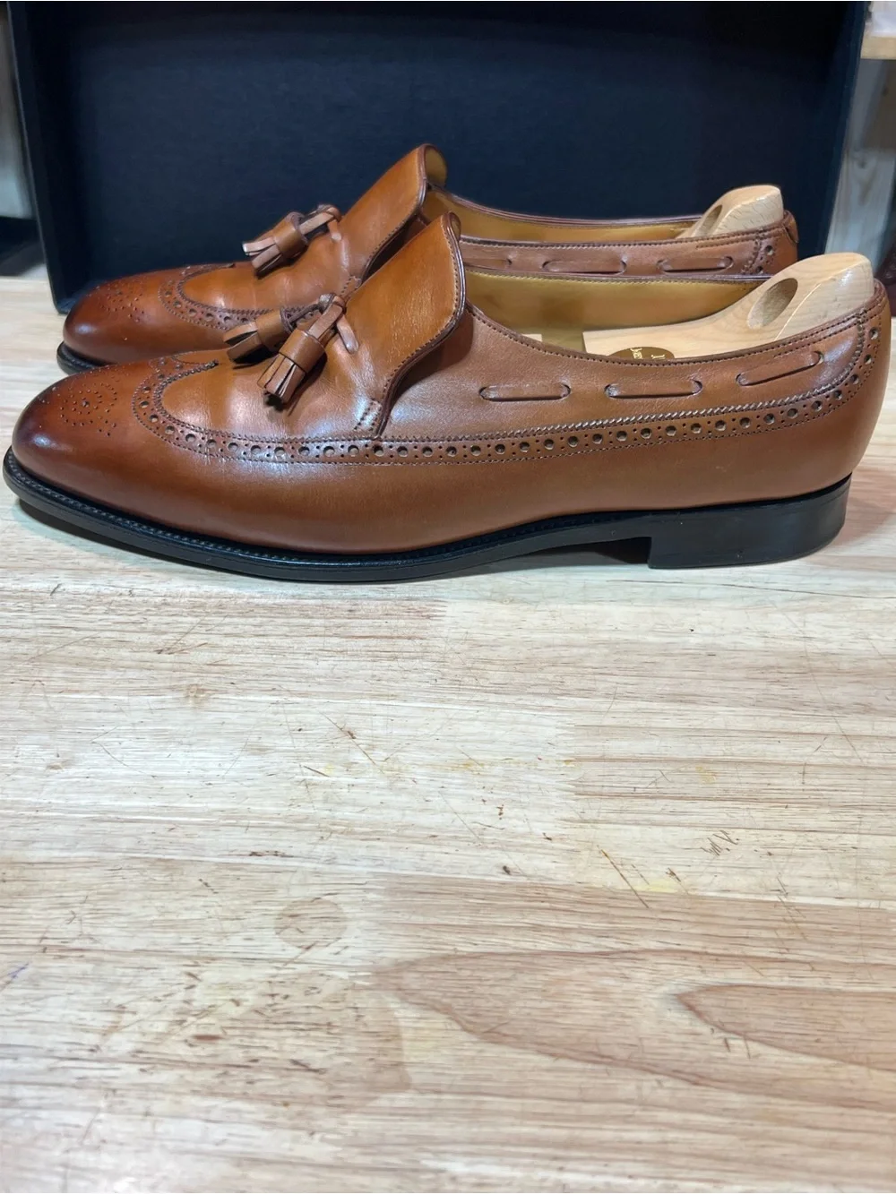 John Lobb “Egee” Men’s Cognac Leather Tassel Loafers US11D w/ Shoe Trees 🇬🇧